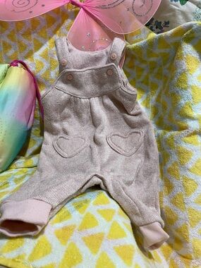 Carter's Pale Pink Knit Heart Pocket Overalls